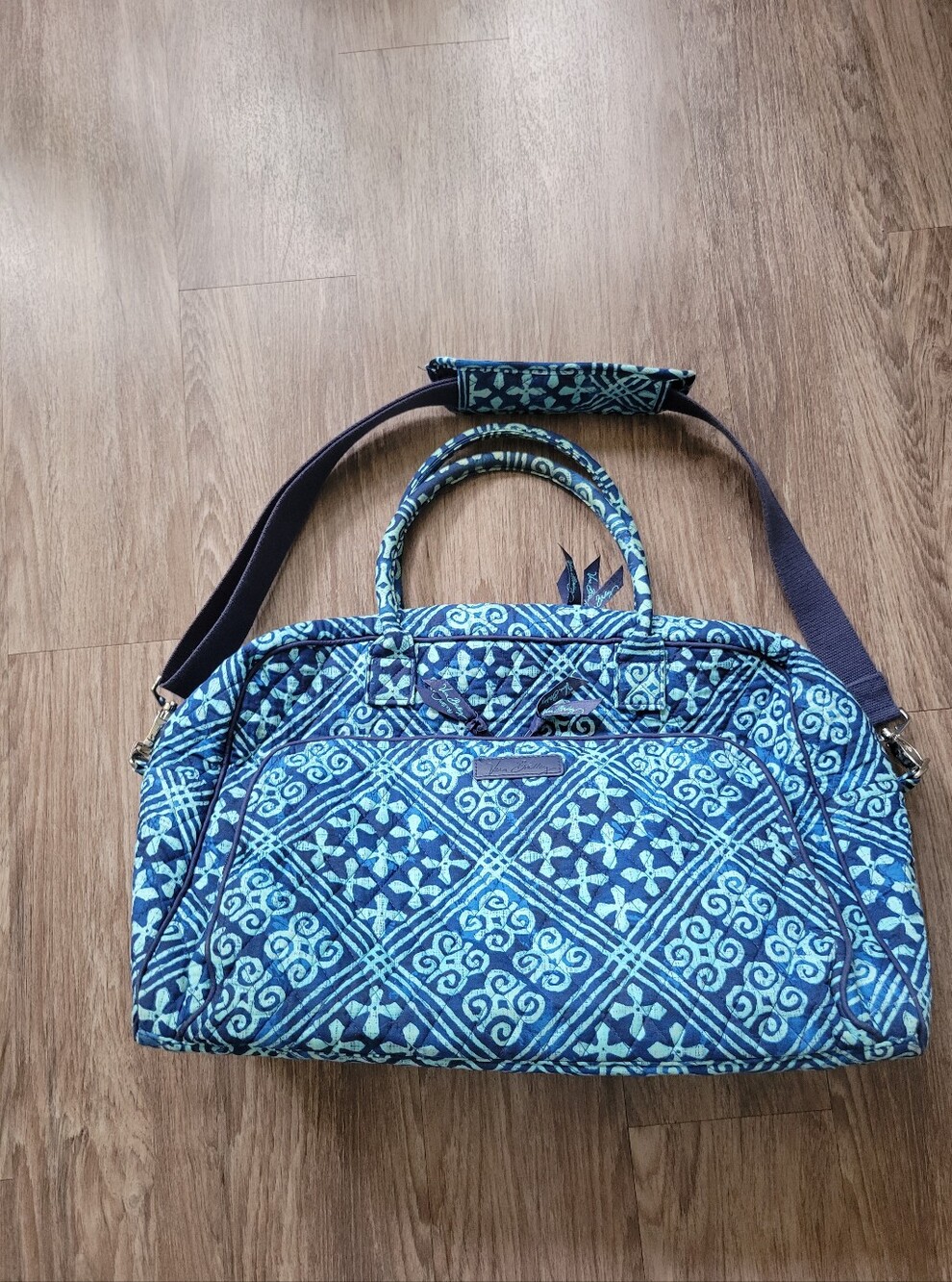 Vera Bradley Cuban Tiles Overnight Bag Duffel Tote Quilted Blue Retired Travel
